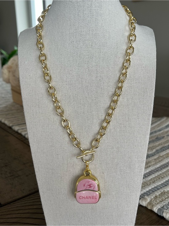 CHANEL Jewelry - Authentic Chanel Upcycled Large 3D Pink Backpack Charm on 14k GP Toggle Necklace